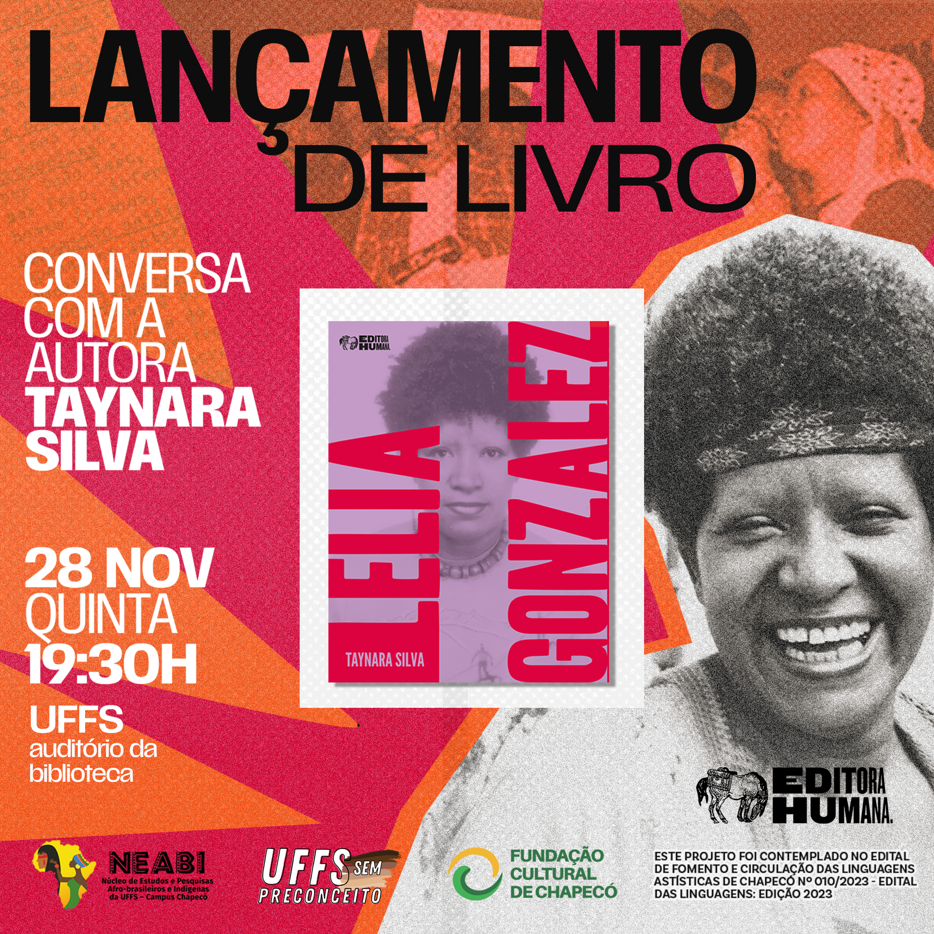 Lançamento do Livro “Lélia Gonzalez” e conversa com a autora “Lélia Gonzalez: rebeldias epistêmicas” com Taynara Aparecida Ferreira da Silva (UFPR)