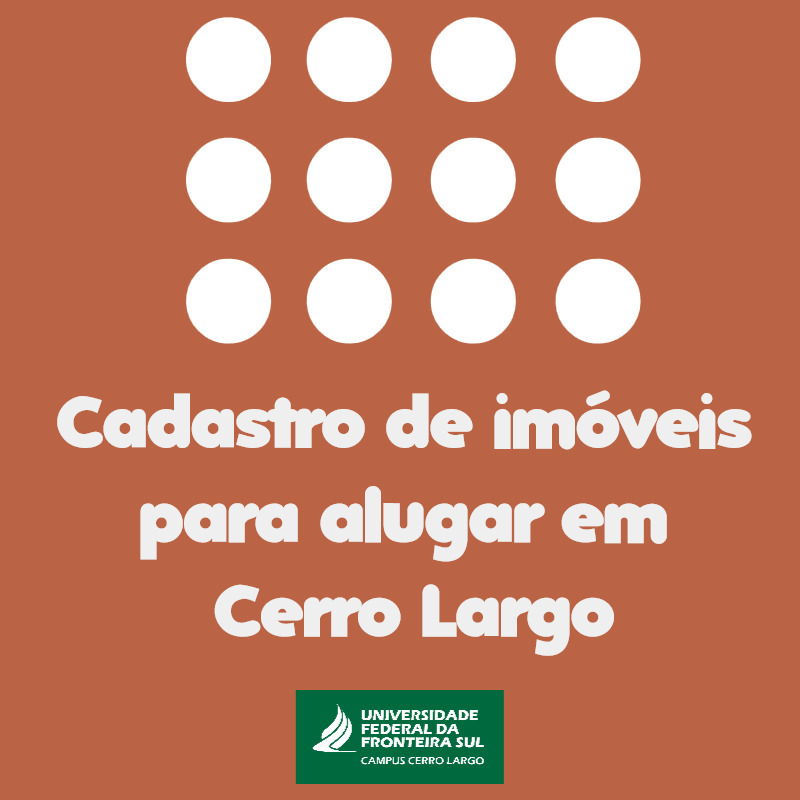 Arte com fundo laranja e dizeres na cor branca: Cadastro de imóveis para alugar em Cerro Largo