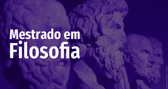 Imagem com fundo roxo e o texto "Mestrado em Filosofia"