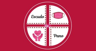 Logo do Projeto Escudo de Pano, com fundo de cor marsala