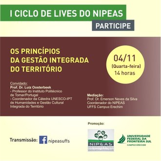 Arte com informações sobre live promovida pelo Nipeas para discutir desenvolvimento territorial