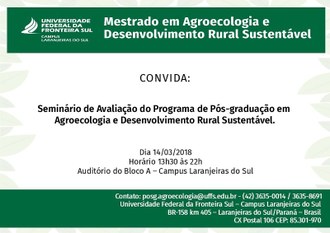 Convite Seminário de Avaliação contendo data, hora e local da atividade