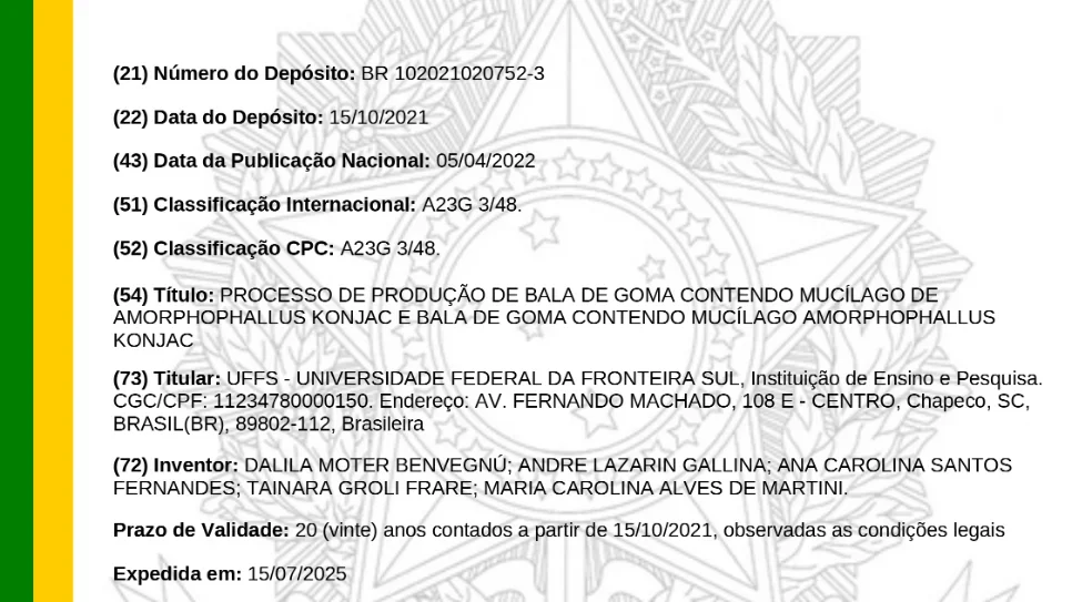 UFFS conquista patente para bala de goma funcional que auxilia no controle do apetite