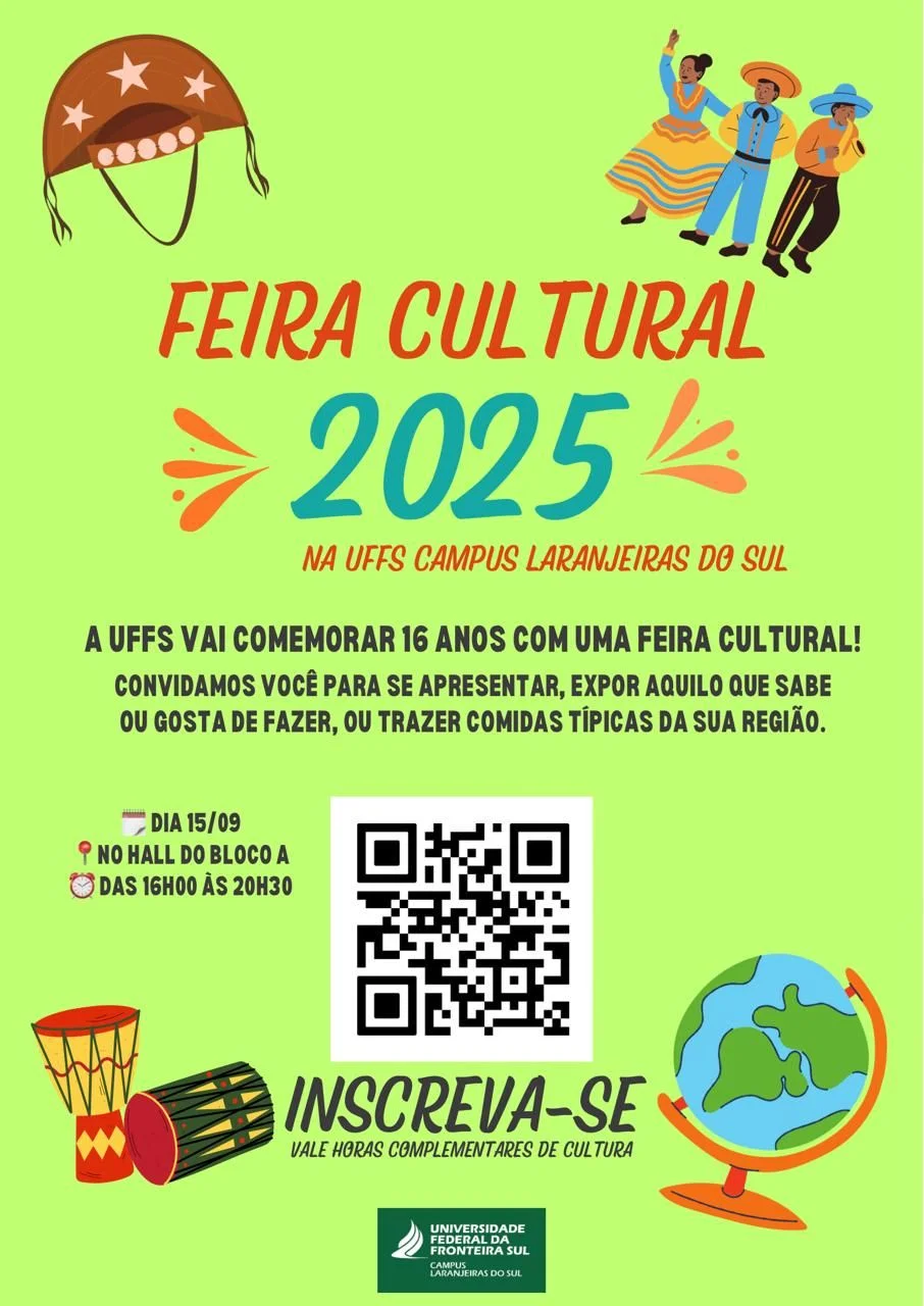 Feira Cultural 2025 em comemoração ao aniversário de 16 anos da UFFS no campus Laranjeiras do Sul