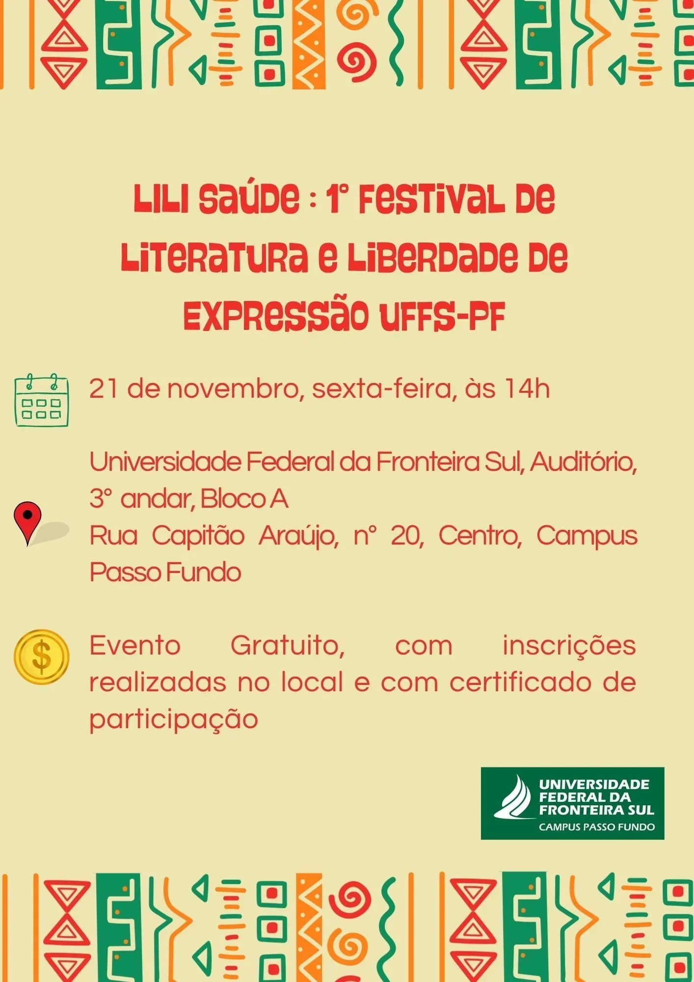 LILI Saúde: 1° Festival de Literatura e Liberdade de Expressão UFFS-PF